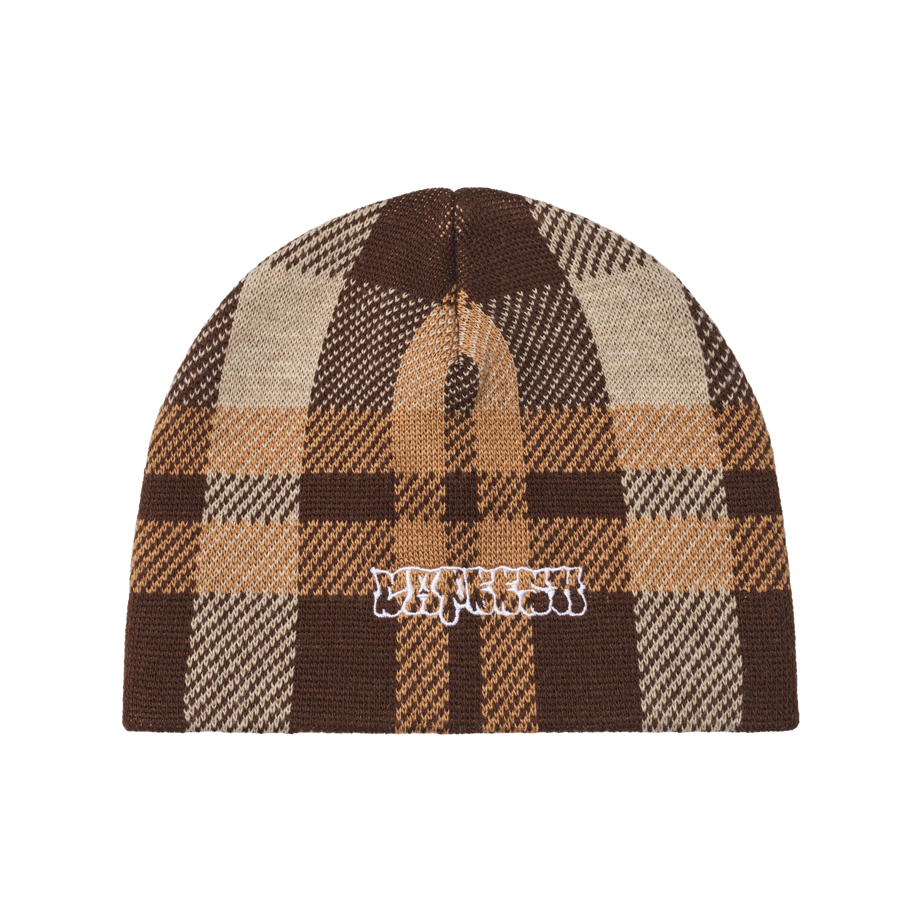 beanie - plaid brown